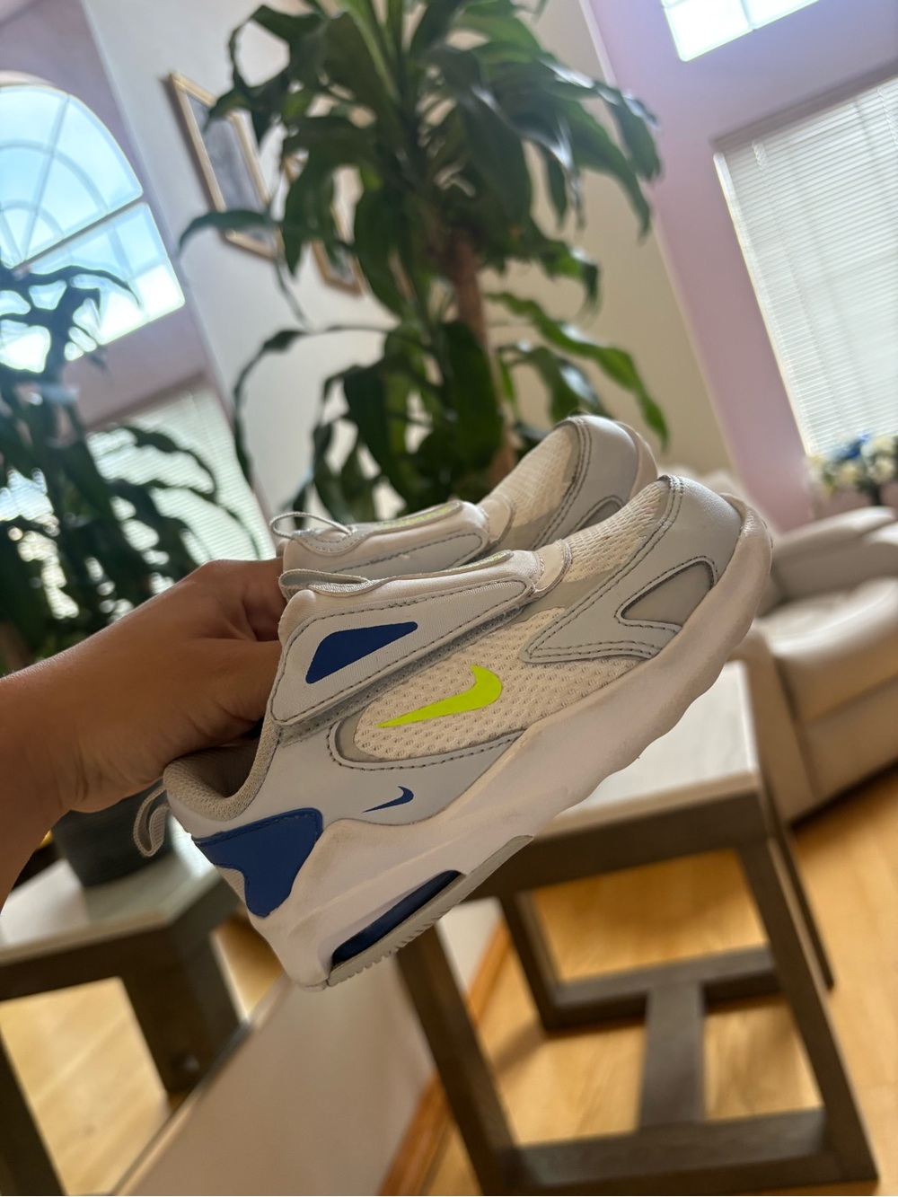 Nike Kids White Sneakers with Blue and Neon Green Accents